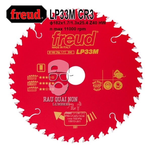 Lưỡi Cưa Gỗ Hợp Kim 182 x 25.4 mm x 40T Freud LP33M CR3