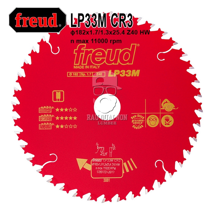 Lưỡi Cưa Gỗ Hợp Kim 182 x 25.4 mm x 40T Freud LP33M CR3
