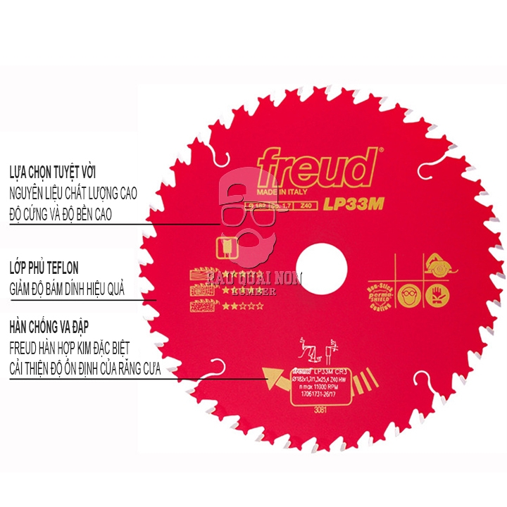 Lưỡi Cưa Gỗ Hợp Kim 182 x 25.4 mm x 40T Freud LP33M CR3 - Ảnh 5