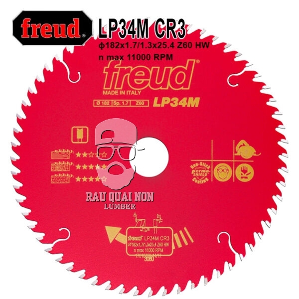 Lưỡi Cưa Gỗ Hợp Kim 182 x 25.4 mm x 60T Freud LP34M CR3