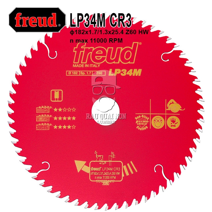 Lưỡi Cưa Gỗ Hợp Kim 182 x 25.4 mm x 60T Freud LP34M CR3
