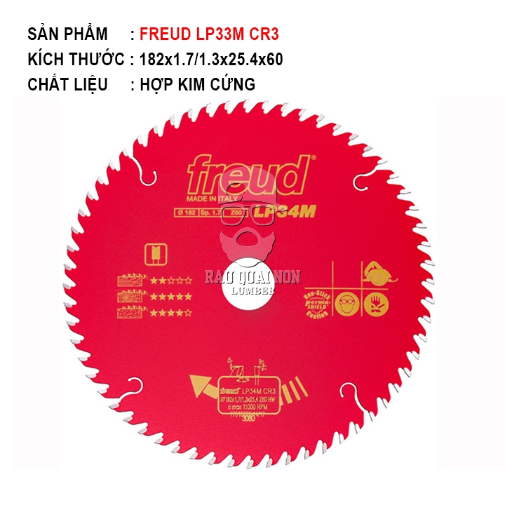 Lưỡi Cưa Gỗ Hợp Kim 182 x 25.4 mm x 60T Freud LP34M CR3 - Ảnh 4