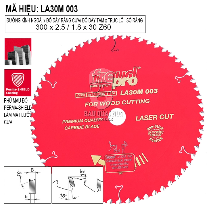 Lưỡi Cưa Gỗ Hợp Kim 300 x 30 mm x 60T Freud LA30M 003 - Ảnh 2