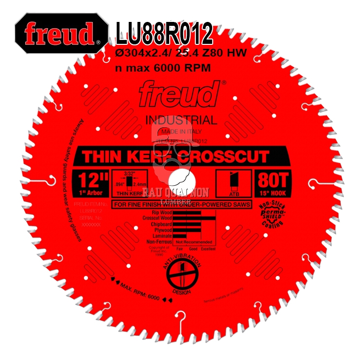 Lưỡi Cưa Gỗ Hợp Kim 304 x 25.4 mm x 80T Freud Industrial LU88R012