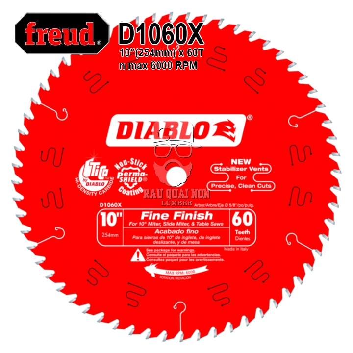 Lưỡi Cưa Gỗ Hợp Kim Diablo 250 x 16 mm x 60T Freud D1060X