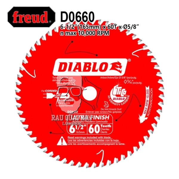 Lưỡi Cưa Gỗ Hợp Kim Diablo 165 x 16 mm x 60T Freud D0660