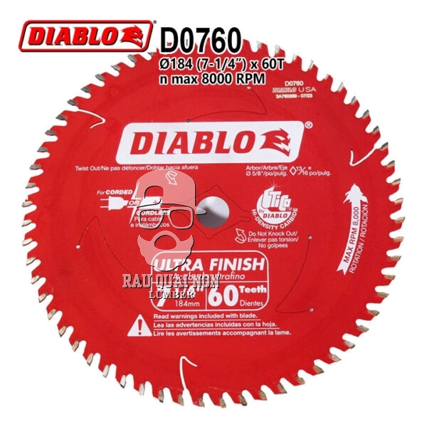 Lưỡi Cưa Gỗ Hợp Kim Diablo 184 x 16 mm x 60T Freud D0760